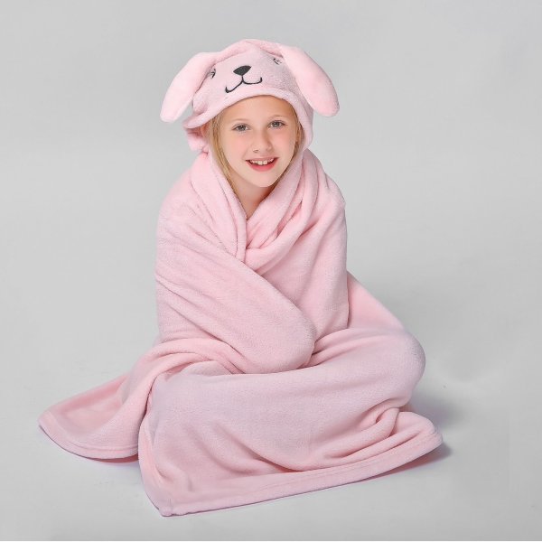 Pink Bunny Hooded Throw for Kids