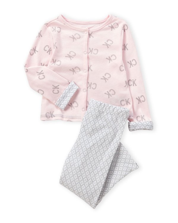 (Newborn/Infant Girls) Two-Piece Take Me Home Logo Print Top & Pants Set