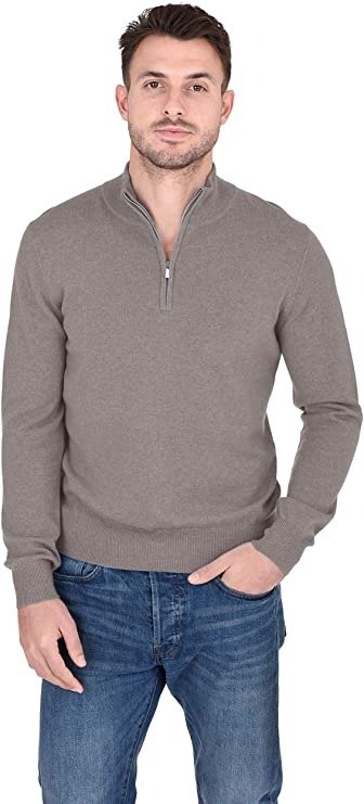 Men's Half Zip Mockneck Pullover 100% Pure Cashmere Zip Up Polo High Neck Sweater