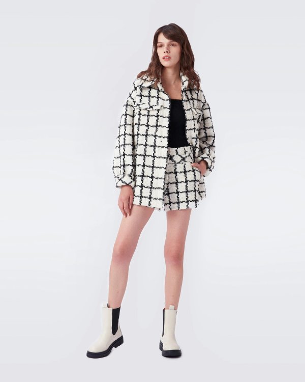 Short Manon Tweed Jacket in White Check