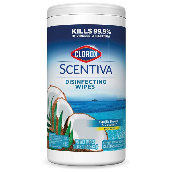 Scentiva Wipes, Bleach Free Cleaning Wipes - Pacific Breeze & Coconut, 75 Count