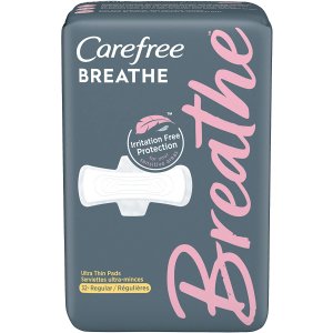 Carefree Breathe Ultra Thin Regular Pads with Wings, Irritation-Free Protection, 32 Count