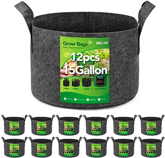 12-Pack 15 Gallon Grow Bags Heavy Duty Aeration Fabric Pots Thickened Nonwoven Fabric Pots Plant Grow Bags Grey