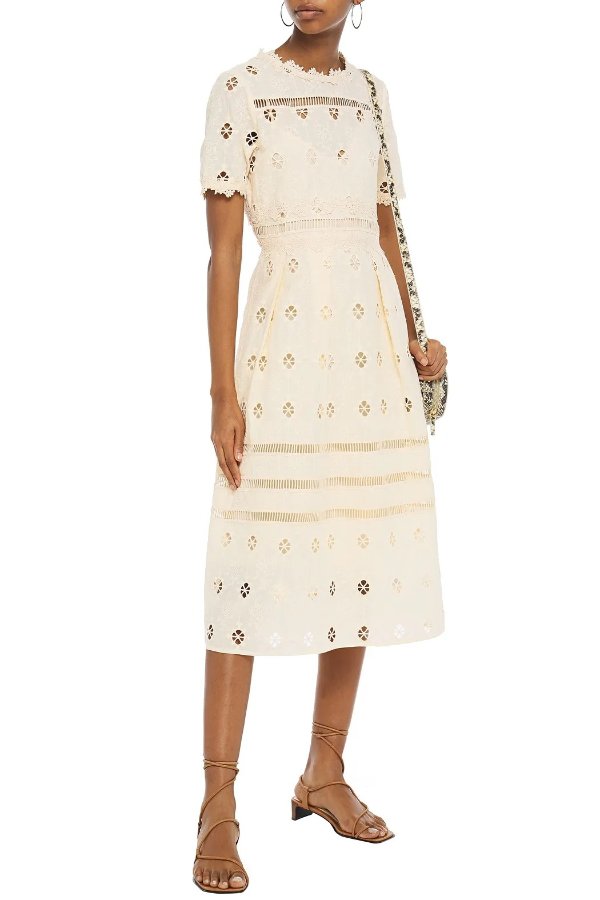 Roselli pleated broderie anglaise cotton midi dress