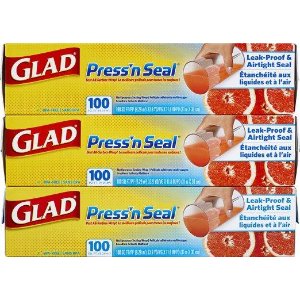 Glad Press'n Seal 透明食物保鲜膜，100 平方英尺x3盒