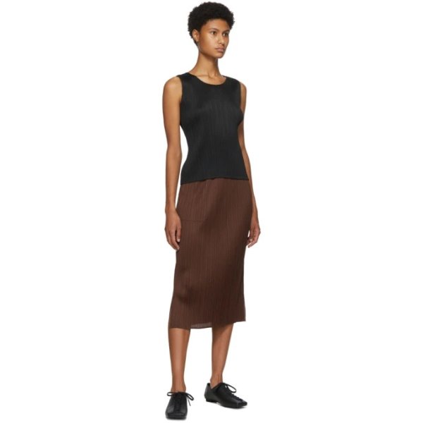 Brown Pleated Mid-Length Skirt