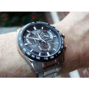 Citizen Eco Drive Black Dial Chronograph Stainless Steel Mens Watch AT4008-51E