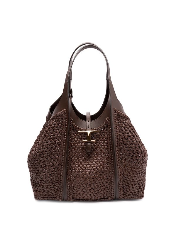 Medium Crochet Shopping Bag With `T` Pendant