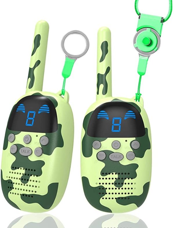 Children Toys Walkie Talkies for 4-12 Year Old Boys Girls Gifts, 2 Pack Walky Talkie for Kids Toy, Long Range Two Way Radios for Outside, Camping, Hiking, Camouflage Green