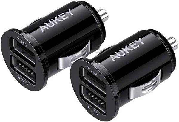 USB Car Charger, Flush Fit Ultra Compact Dual Port 24W/4.8A Output (2-Pack) for iPhone iPad Samsung & Others - Black