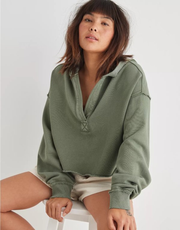 Cropped Open Neck Hoodie