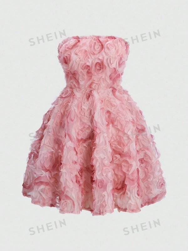 MOD Women's 3d Flower Applique Strapless Dress |USA