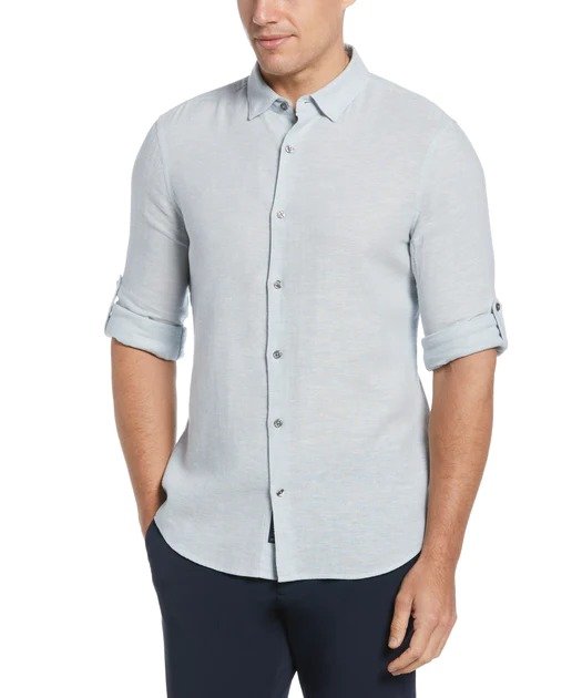 Untucked Slim Fit Linen Blend Rolled Sleeve Shirt