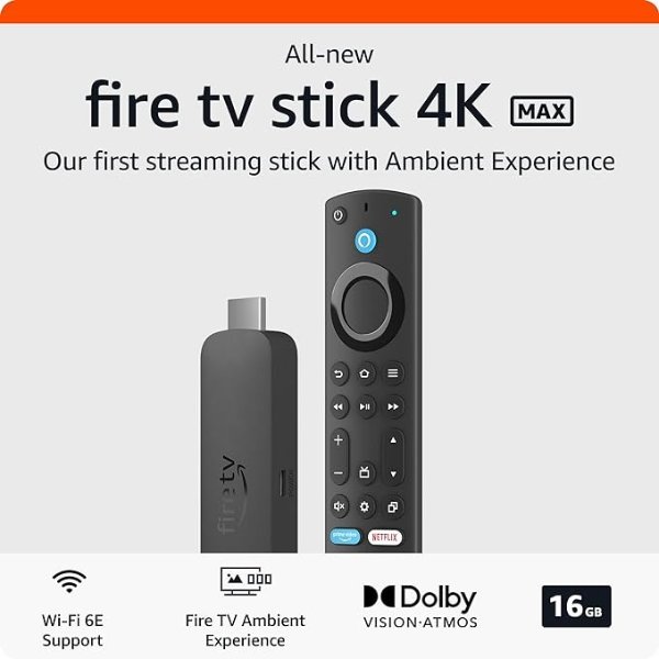 All-newFire TV Stick 4K Max streaming device, supports Wi-Fi 6E, free & live TV without cable or satellite