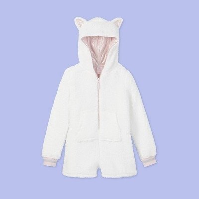 Girls' Cat Print Pajama Romper - More Than Magic™ White
