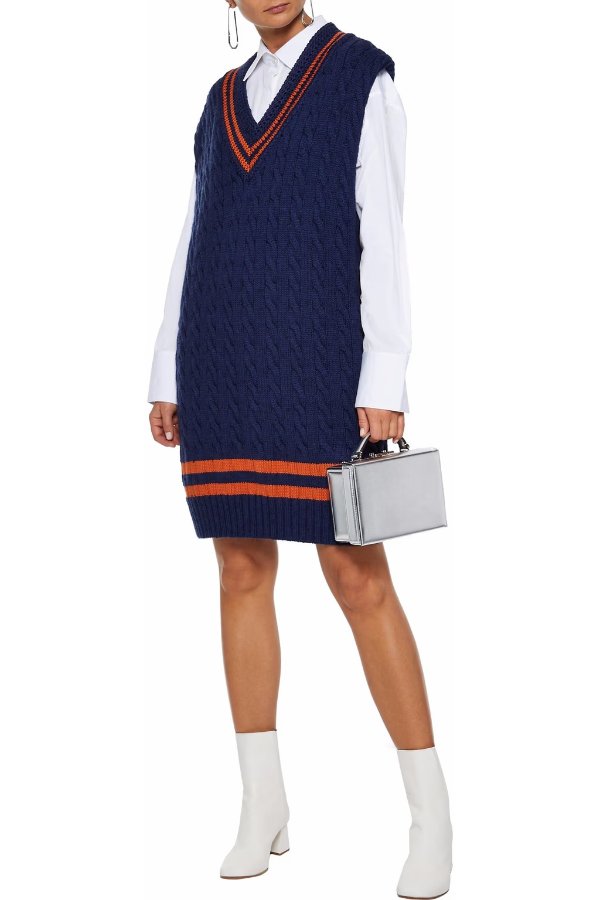 Oversized cable-knit wool and cotton-blend mini dress