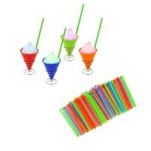 Ninja Snow Cone & Colorful Straws Kit彩色蛋卷造型杯子(4个)和吸管(200支)套装