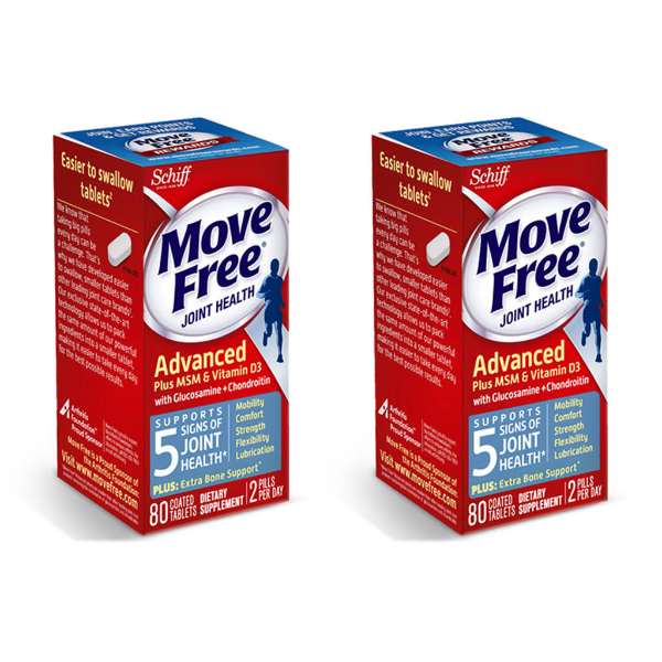 (2 pack) Move Free Advanced Plus MSM and Vitamin D3, 80 count - Joint Health Supplement with Glucosamine and Chondroitin