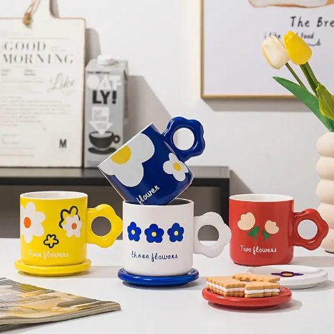 Cute Ceramic Mug With Spoon And Lid Perfect For Morning - Temu