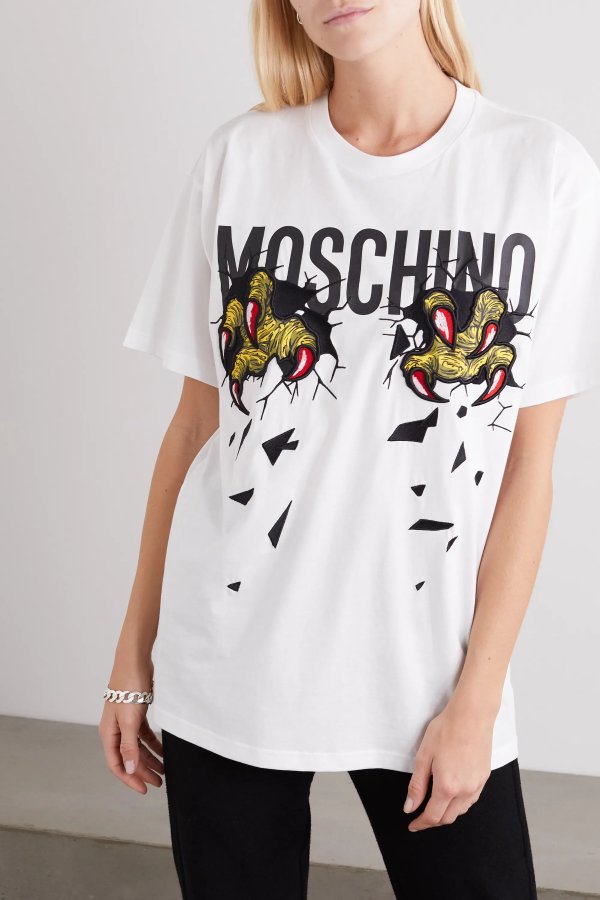 Oversized embroidered printed cotton-jersey T-shirt