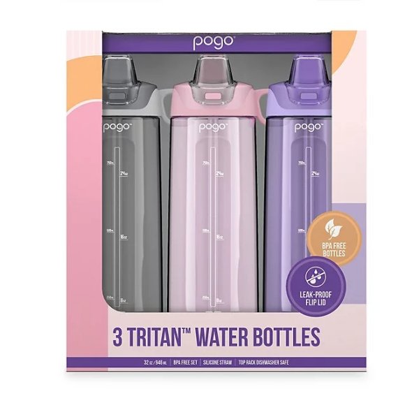 Pogo 32-oz Tritan Water Bottles, Assorted Colors (3 pk.)