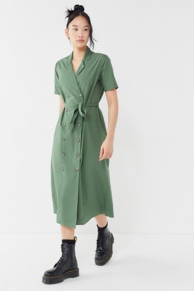 UO Holly Double-Breasted Midi Shirt Dress