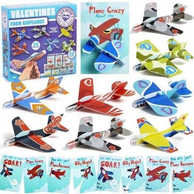 Syncfun 28 Pack Valentines Day Cards With Foam Airplanes for Kids Valentines School Class Favors Boys Exchange Toys Gifts