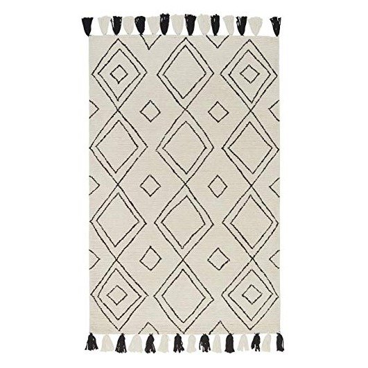 Rivet Diamond Trellis Tassel Wool Rug, 5' x 8', Ivory