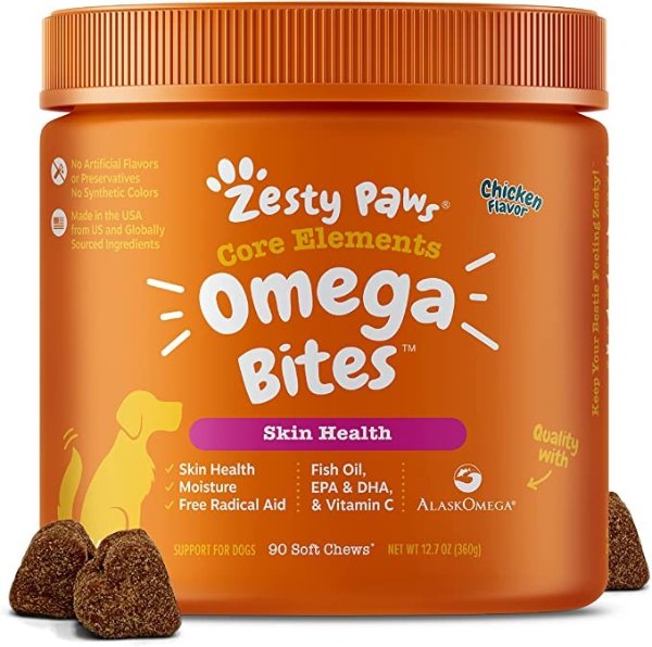Omega Bites Soft Chews - with AlaskOmega for EPA & DHA Omega-3 Fatty Acids to Support Normal Skin Moisture - Antioxidants for Free Radical Support