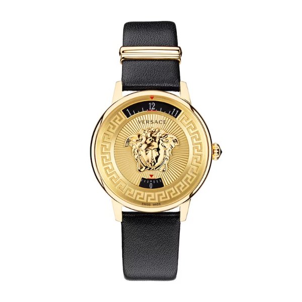Versace 美杜莎男士黑色皮表带手表