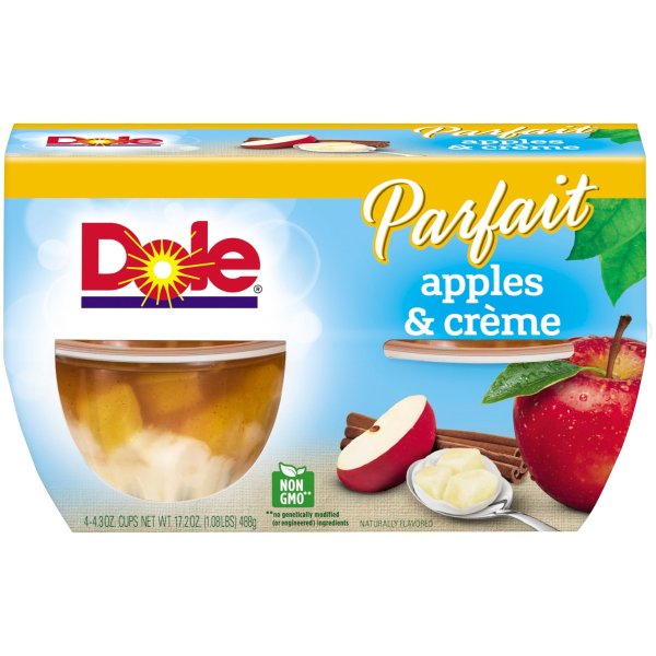 (2 Pack) Dole Fruit Bowls, Apples & Creme Parfait, 4.3 Ounce (4 Cups)