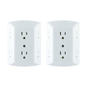 GE Grounded 6-Outlet Wall Tap with Adapter Spaced Outlets 2 Pack