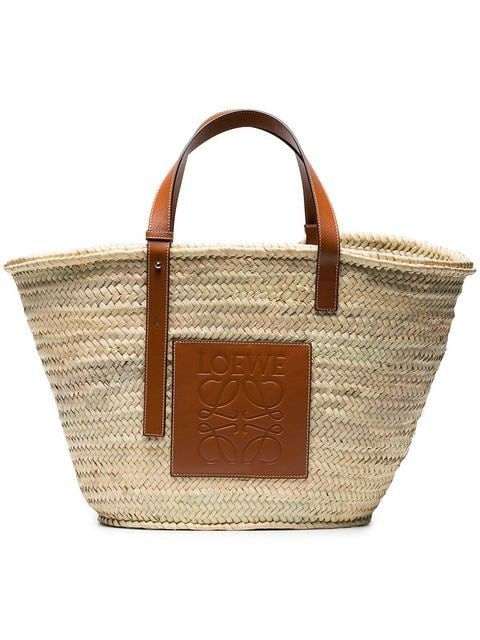 Large Logo raffia basket bag with leather trim