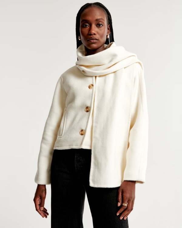 Women's Removable Scarf Double-Cloth Wool-Blend Jacket | Women's Coats & Jackets | Abercrombie.com