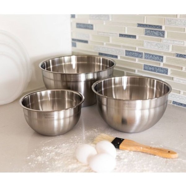 Set of 3 Stainless Steel Mixing Bowls with Lids - CTG-00-SMB