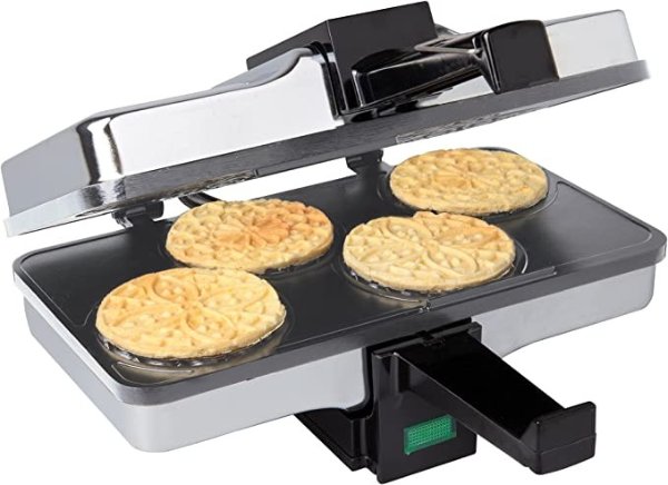 Piccolo Pizzelle Baker for Easter Baking, Electric Press Makes 4 Mini Cookies at Once, Grey Nonstick Interior, Nonstick Maker For Fast Cleanup, Holiday Must Have, Gift or Treat for Parties