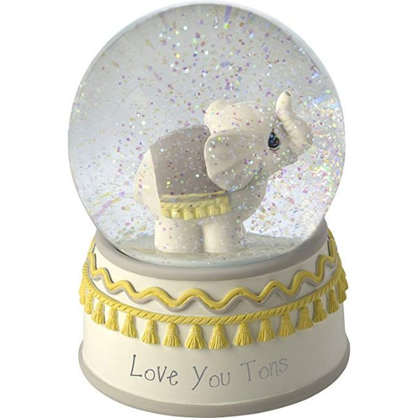 Resin/Glass Love You Tons Elephant Musical Snow Globe, Gray Chevron