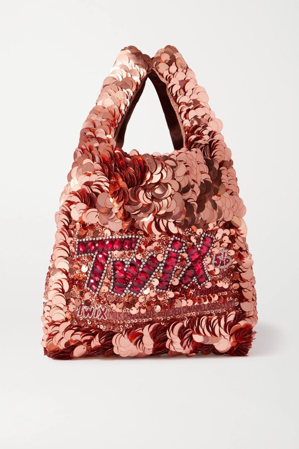 Mini embellished sequined satin tote