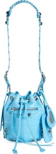 Extra Small Le Cagole Croc Embossed Leather Bucket Bag