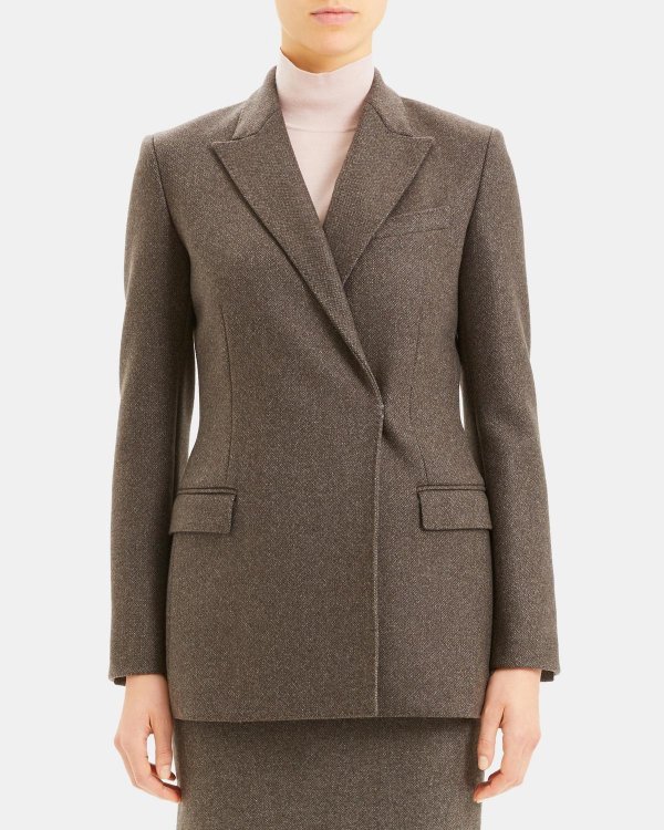 Double-Breasted Hook Blazer in Cashmere Tweed