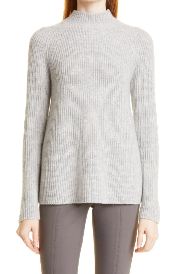 Ribbed Mock Neck Cashmere Sweater