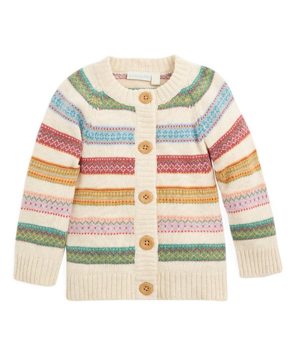 Beige Fair Isle Stripe Button-Up Cardigan - Infant, Toddler & Kids