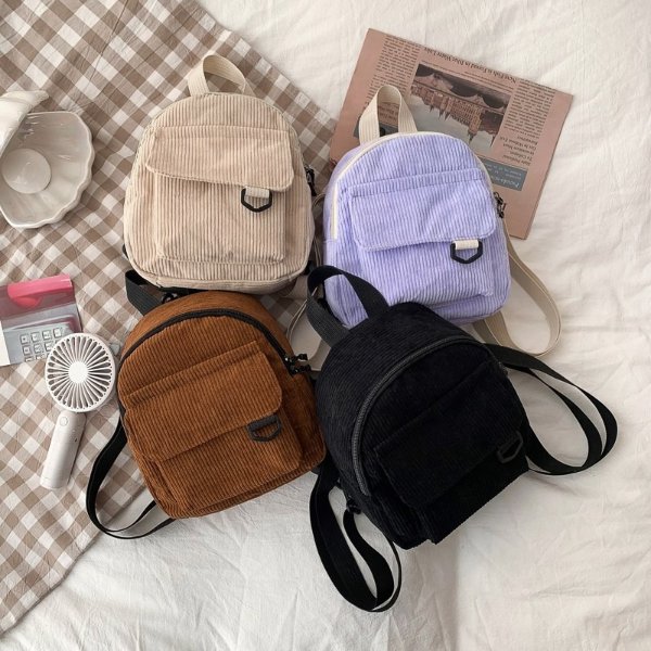 3.8US $ 81% OFF|Fashion Women Mini Backpack Solid Color Corduroy Small Backpacks Simple Casual Student Bookbags Traveling Backpacks 2022| | - AliExpress