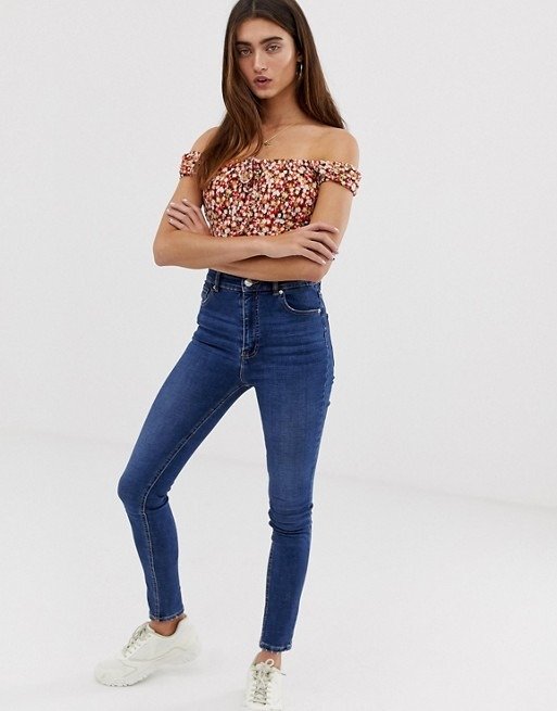 high rise skinny jeans in mid blue | ASOS