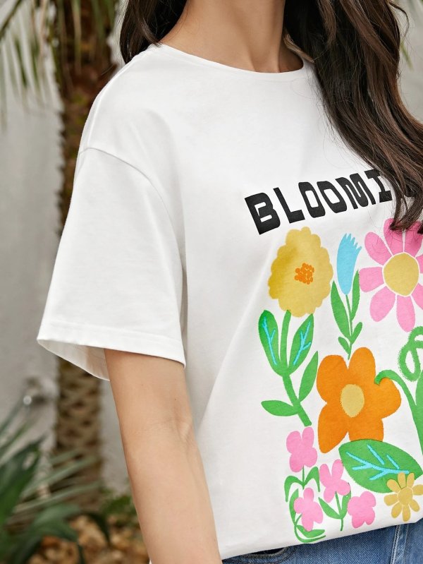 Floral & Letter Graphic Tee