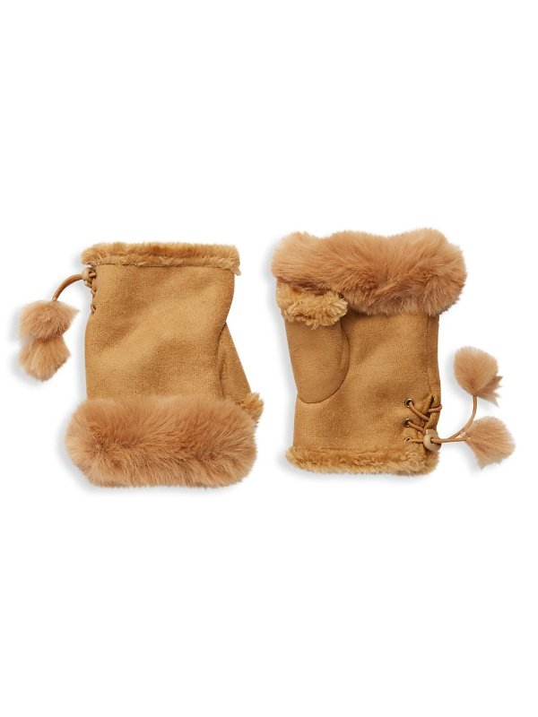 ​Faux Fur-Trim Fingerless Gloves