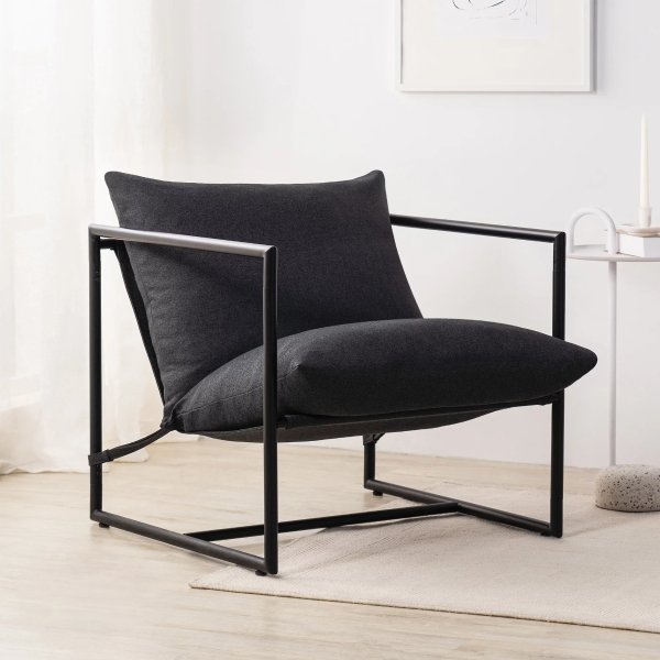 Aidan Metal Framed Sling Accent Chair, Dark Grey