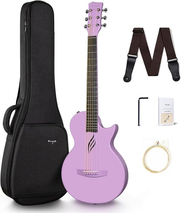Nova Go Carbon Fiber Acoustic Guitar 1/2 Size Beginner Adult Travel Acustica Guitarra w/Starter Bundle Kit of Colorful Gift Packaging, Acoustic Guitar Strap, Gig Bag, Cleaning Cloth (Purple)