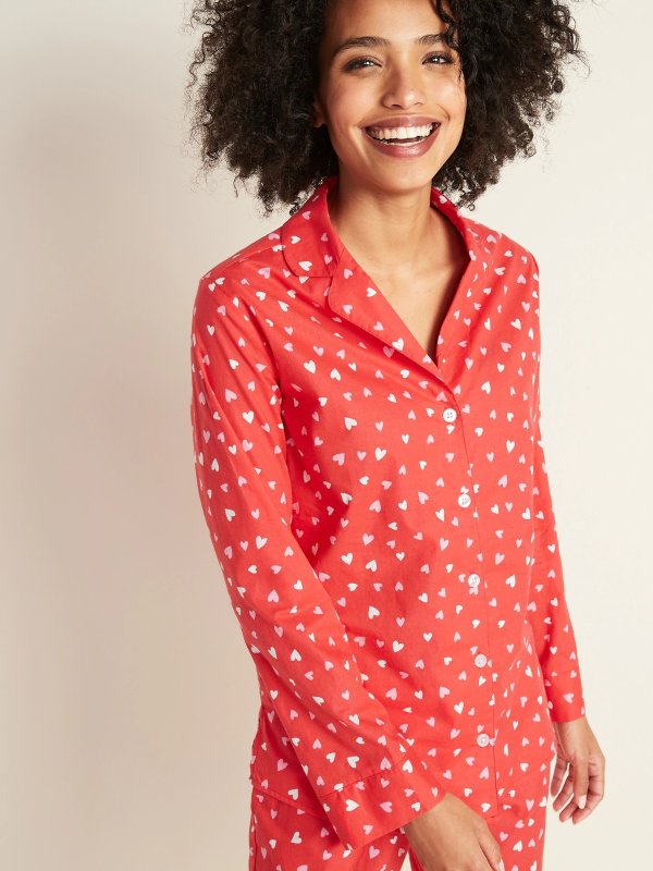 Printed Poplin Pajama Shirt for Women