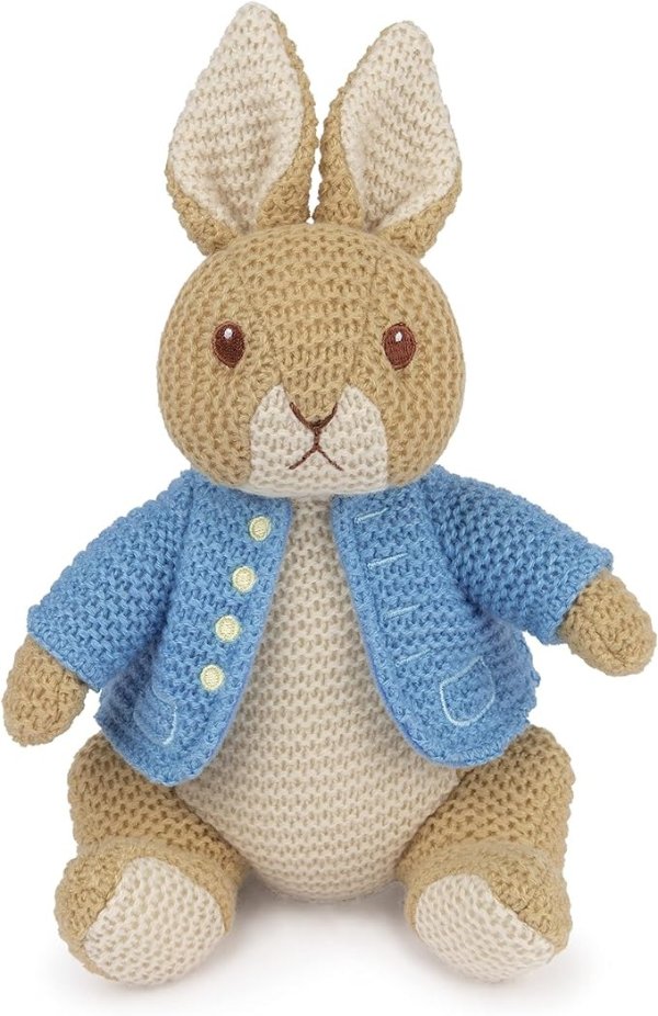 Beatrix Potter Peter Rabbit Knit Plush, Stuffed Animal for Ages 1 and Up, Brown/Blue, 6.5”